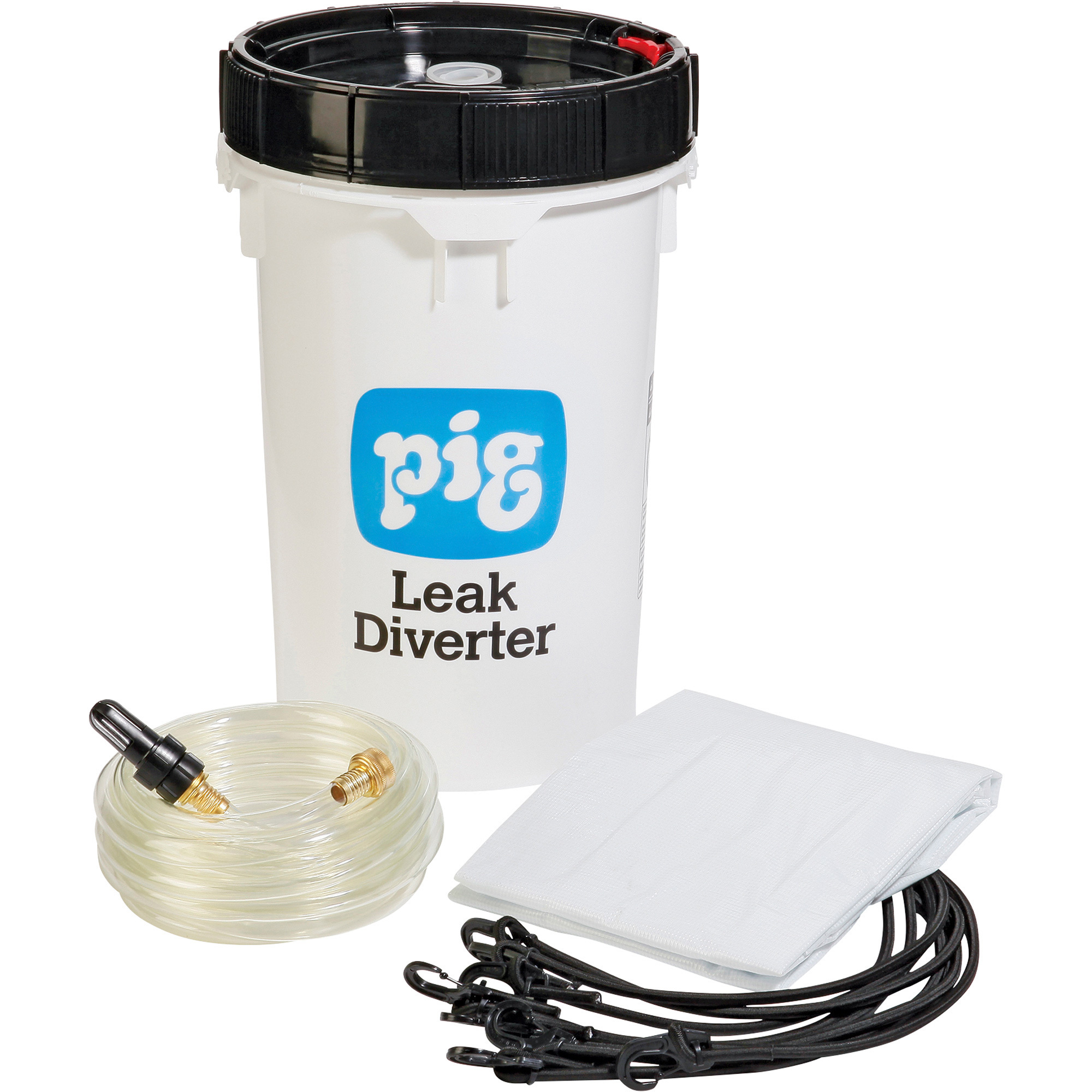 New Pig Translucent Roof Leak Diverter Bucket Kit, With 5ft. x 5ft. Tarp, Model# TLS121-TR